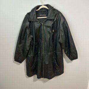 Wilsons Men’s Black Leather Jacket Full Zip Mid Length Coat Size XXL